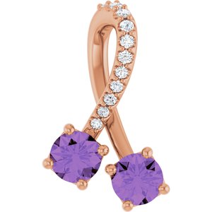 Ladies Natural Amethyst Natural Diamond Pendant (I1, G-H) — 14K Rose Gold