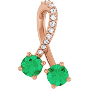 Ladies Natural Emerald Natural Diamond Pendant (I1, G-H) — 14K Rose Gold