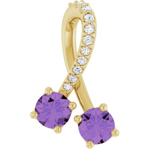 Ladies Natural Amethyst Natural Diamond Pendant (I1, G-H) — 14K Yellow Gold