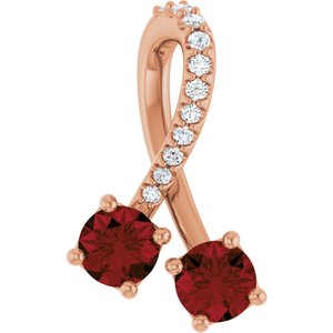 Ladies Natural Mozambique Garnet Natural Diamond Pendant (I1, G-H) — 14K Rose Gold