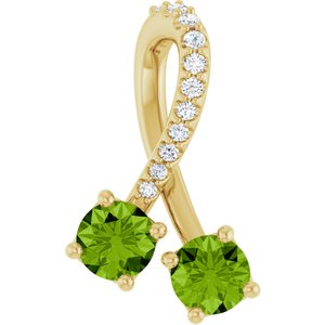 Ladies Natural Peridot Natural Diamond Pendant (I1, G-H) — 14K Yellow Gold