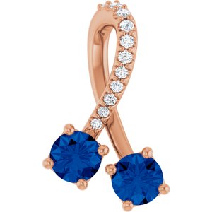 Ladies Natural Blue Sapphire Natural Diamond Pendant (I1, G-H) — 14K Rose Gold