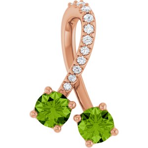 Ladies Natural Peridot Natural Diamond Pendant (I1, G-H) — 14K Rose Gold
