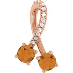 Ladies Natural Citrine Natural Diamond Pendant (I1, G-H) — 14K Rose Gold