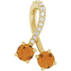 Ladies Natural Citrine Natural Diamond Pendant (I1, G-H) — 14K Yellow Gold