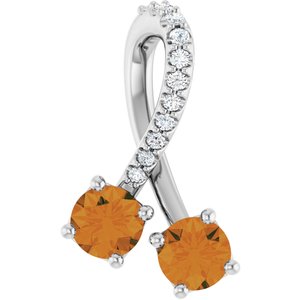 Ladies Natural Citrine Natural Diamond Pendant (I1, G-H) — Sterling Silver