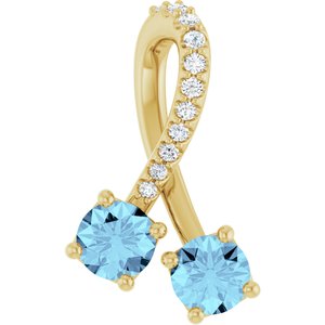 Ladies Natural Aquamarine Natural Diamond Pendant (I1, G-H) — 14K Yellow Gold