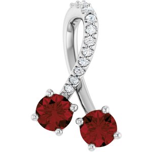 Ladies Natural Mozambique Garnet Natural Diamond Pendant (I1, G-H) — Sterling Silver
