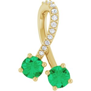 Ladies Natural Emerald Natural Diamond Pendant (I1, G-H) — 14K Yellow Gold