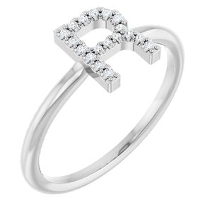 Ladies Natural Diamond Initial R Ring (Si2-Si3, G-H) — Platinum