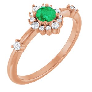 Ladies Natural Emerald Natural Diamond Halo-Style Ring (I1, G-H) — 14K Rose Gold