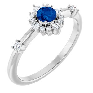 Ladies Natural Blue Sapphire Natural Diamond Halo-Style Ring (SI2-SI3, G-H) — Platinum