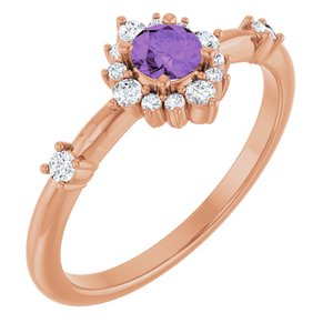 Ladies Natural Amethyst Natural Diamond Ring (I1, G-H) — 14K Rose Gold
