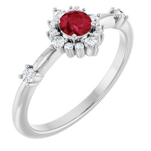 Ladies Natural Ruby Natural Diamond Halo-Style Ring (SI2-SI3, G-H) — Platinum