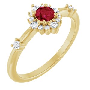Ladies Natural Ruby Natural Diamond Halo-Style Ring (I1, G-H) — 14K Yellow Gold