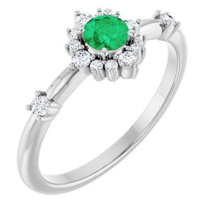 Ladies Natural Emerald Natural Diamond Halo-Style Ring (SI2-SI3, G-H) — Platinum