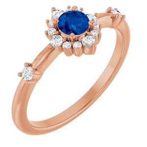 Ladies Natural Blue Sapphire Natural Diamond Halo-Style Ring (I1, G-H) — 14K Rose Gold