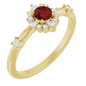Ladies Natural Mozambique Garnet Natural Diamond Halo-Style Ring (I1, G-H) — 14K Yellow Gold