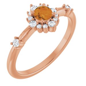 Ladies Natural Citrine Natural Diamond Halo-Style Ring (I1, G-H) — 14K Rose Gold