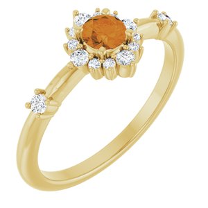 Ladies Natural Citrine Natural Diamond Halo-Style Ring (I1, G-H) — 14K Yellow Gold