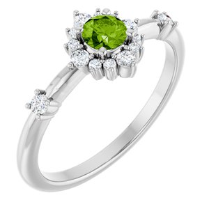 Ladies Natural Peridot Natural Diamond Halo-Style Ring (SI2-SI3, G-H) — Platinum