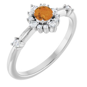 Ladies Natural Citrine Natural Diamond Halo-Style Ring (I1, G-H) — Sterling Silver