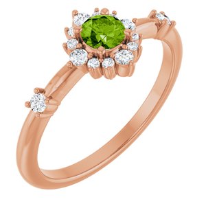 Ladies Natural Peridot Natural Diamond Halo-Style Ring (I1, G-H) — 14K Rose Gold