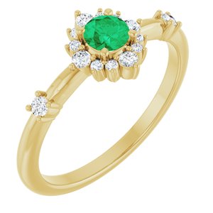 Ladies Natural Emerald Natural Diamond Halo-Style Ring (I1, G-H) — 14K Yellow Gold