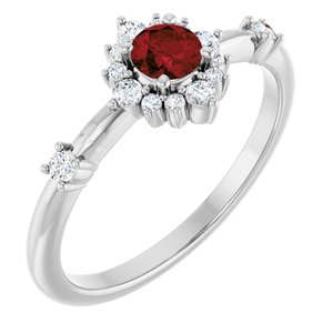 Ladies Natural Mozambique Garnet Natural Diamond Halo-Style Ring (I1, G-H) — Sterling Silver
