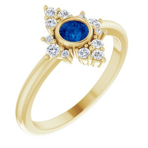 Ladies Natural Blue Sapphire Natural Diamond Ring (I1, G-H) — 14K Yellow Gold