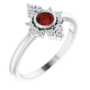 Ladies Natural Mozambique Garnet Natural Diamond Ring (I1, G-H) — Sterling Silver