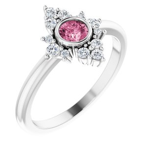 Ladies Natural Pink Tourmaline Natural Diamond Ring (SI2-SI3, G-H) — Platinum