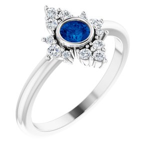Ladies Natural Blue Sapphire Natural Diamond Ring (SI2-SI3, G-H) — Platinum