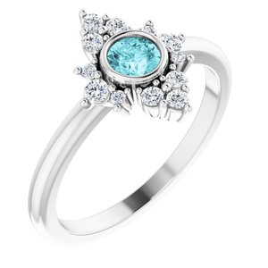 Ladies Natural Blue Zircon Natural Diamond Ring (I1, G-H) — Sterling Silver
