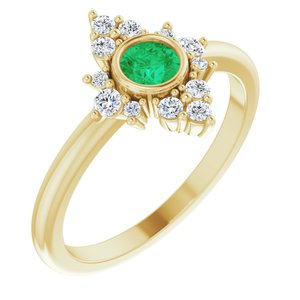 Ladies Natural Emerald Natural Diamond Ring (I1, G-H) — 14K Yellow Gold