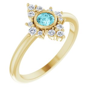 Ladies Natural Blue Zircon Natural Diamond Ring (I1, G-H) — 14K Yellow Gold