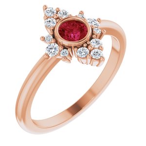 Ladies Natural Ruby Natural Diamond Ring (I1, G-H) — 14K Rose Gold