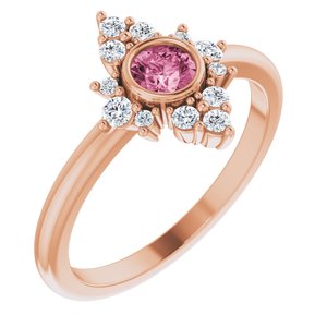 Ladies Natural Pink Tourmaline Natural Diamond Ring (I1, G-H) — 14K Rose Gold