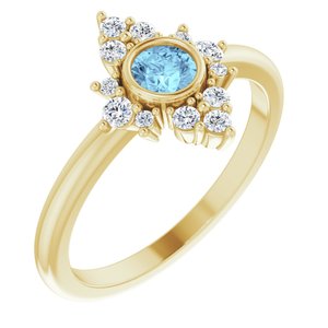 Ladies Natural Aquamarine Natural Diamond Ring (I1, G-H) — 14K Yellow Gold
