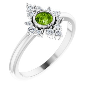 Ladies Natural Peridot Natural Diamond Ring (I1, G-H) — Sterling Silver