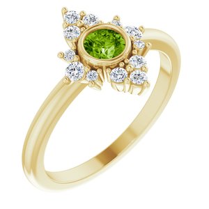 Ladies Natural Peridot Natural Diamond Ring (I1, G-H) — 14K Yellow Gold