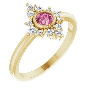 Ladies Natural Pink Tourmaline Natural Diamond Ring (I1, G-H) — 14K Yellow Gold