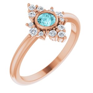 Ladies Natural Blue Zircon Natural Diamond Ring (I1, G-H) — 14K Rose Gold