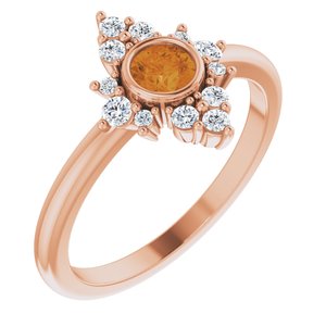 Ladies Natural Citrine Natural Diamond Ring (I1, G-H) — 14K Rose Gold