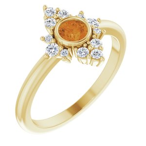Ladies Natural Citrine Natural Diamond Ring (I1, G-H) — 14K Yellow Gold