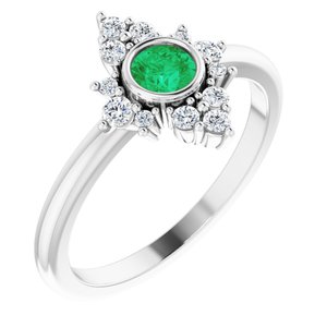 Ladies Natural Emerald Natural Diamond Ring (I1, G-H) — Sterling Silver