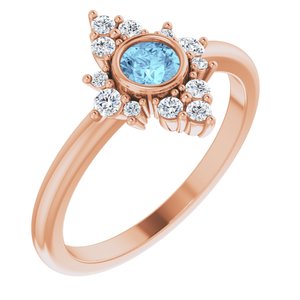 Ladies Natural Aquamarine Natural Diamond Ring (I1, G-H) — 14K Rose Gold