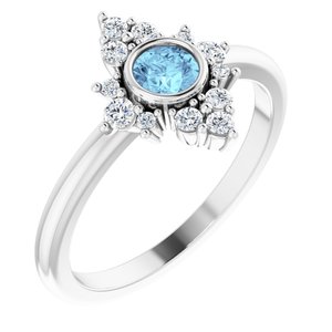 Ladies Natural Aquamarine Natural Diamond Ring (I1, G-H) — Sterling Silver