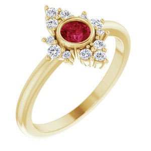 Ladies Natural Ruby Natural Diamond Ring (I1, G-H) — 14K Yellow Gold