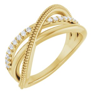 Ladies Natural Diamond Criss-Cross Ring (SI2-SI3, G-H) — 14K Yellow Gold